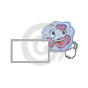 Funny leukocyte cell cartoon character design style with board