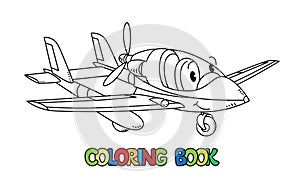 Funny light aircraft plane with eyes Coloring book