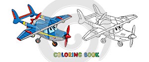 Funny light aircraft plane with eyes Coloring book