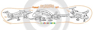 Funny light aircraft planes coloring book set