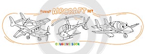 Funny light aircraft planes and helicopter coloring book set