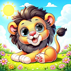 Funny lion illustration. Wild animals for children\'s illustrations