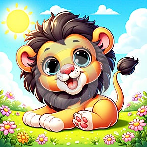 Funny lion illustration. Wild animals for children\'s illustrations photo