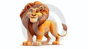 Funny lion whole body cartoon style isolated on white created with Generative AI. Big brown mane.