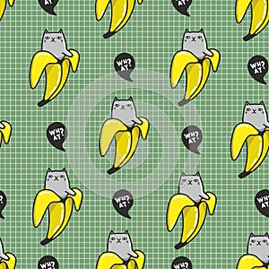 Funny little cat in banana seamless pattern for prt lovers.