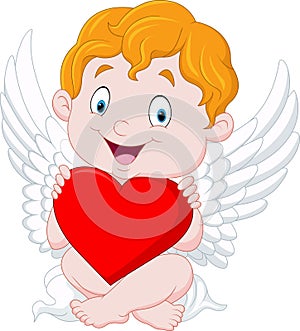 Funny little cupid holding heart