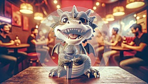 Funny little cute dragon singing karaoke