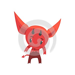 Funny little devil showing his horns. Cartoon fictional monster character from hell
