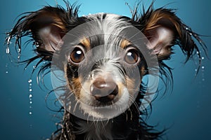 Funny little dog taking bath.AI generated