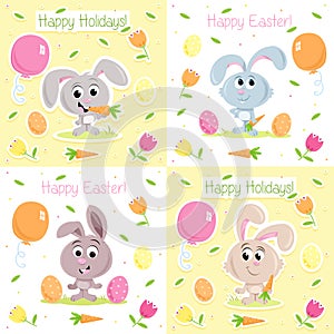 Funny Little Easter Bunny - Easter greeting card set - For greeting cards and party invitations