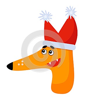 Funny little Fox in a Christmas hat