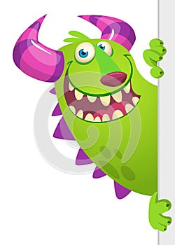 Funny Little Monster Cartoon Character Holding A Blank Sign