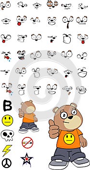 Funny little teddy bear kid cartoon expressions set