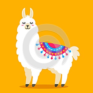 Funny llama alpaca with cacti. Template for printing on textiles, T-shirt. vector illustration, isolated in cartoon style photo