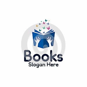Funny logo template design for bookshops with a reading and a book. Vector illustration. - Vector