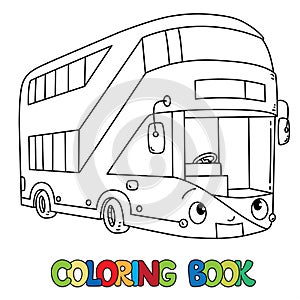 Funny London bus with eyes. Coloring book