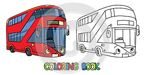 Funny London bus with eyes. Coloring book