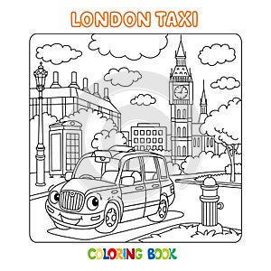 Funny London cab taxi. Coloring book for kids