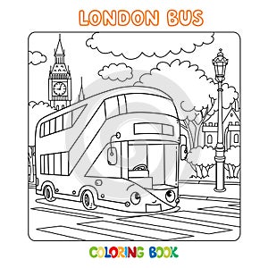 Funny London double decker bus. Coloring book