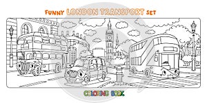 Funny London transport set. Coloring book for kids