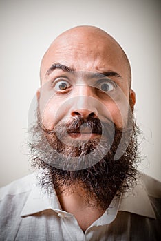 Funny long beard and mustache man with white shirt