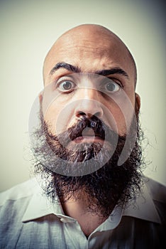 Funny long beard and mustache man with white shirt