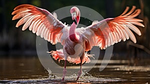 A funny-looking flamingo with its legs tangled in a dance