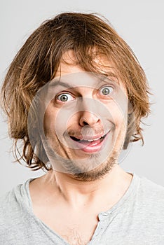 Funny man portrait real people high definition grey background