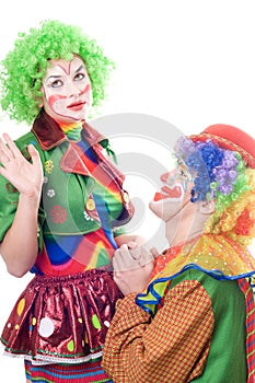 Funny loving couple of clowns