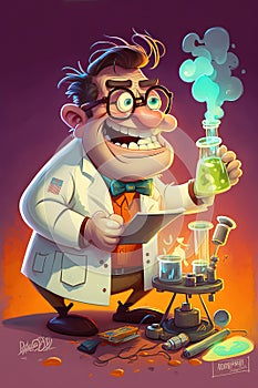 Funny mad scientist doctor illustration. Generative Ai