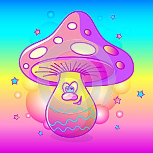 Funny magic mushroom fly agaric. Vivid psychedelic hallucinations. Vector photo