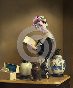 Funny Maid, Classic Oil Painting Spoof