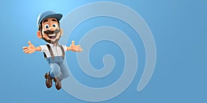 Funny male cartoon character with uniform homogenous isolated background