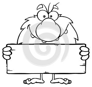 Funny Male Caveman Cartoon Mascot Character Holding A Stone Blank Sign