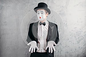 Funny male mime artist with makeup