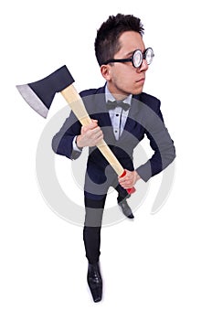 Funny man with axe