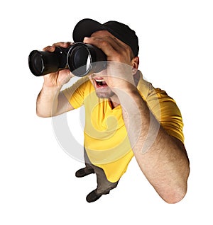 Funny man with binoculars