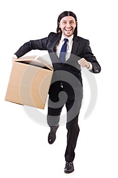 Funny man with boxes