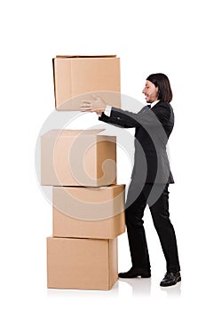 Funny man with boxes