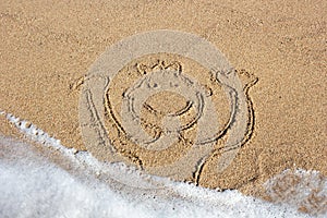 Funny man drawn in the sand