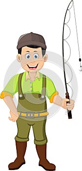 Funny Man fhising Cartoon White background for you design