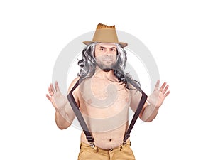Funny man in hat Topless