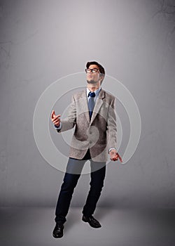 Funny man juggling with copy space