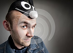 Funny man in mouse hat