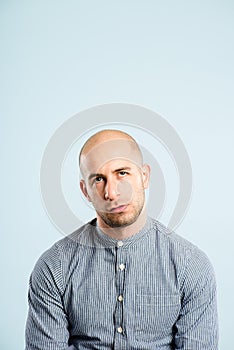 Funny man portrait real people high definition blue background