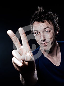 Funny Man Portrait victory sign