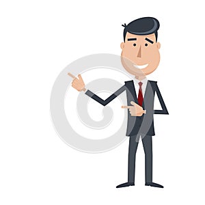 Funny man in suit and tie gesturing with his hands.