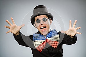 The funny man with sunglasses and vintage hat