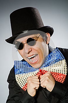 The funny man with sunglasses and vintage hat