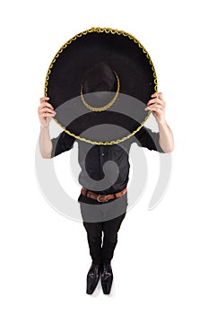 Funny man wearing mexican sombrero hat